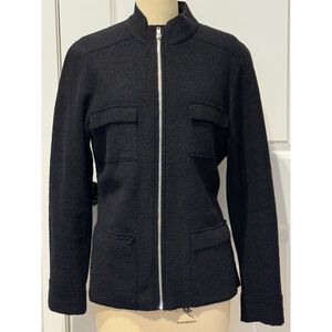 Women's Pendleton Black Merino Wool Full Zip Military Style Jacket L